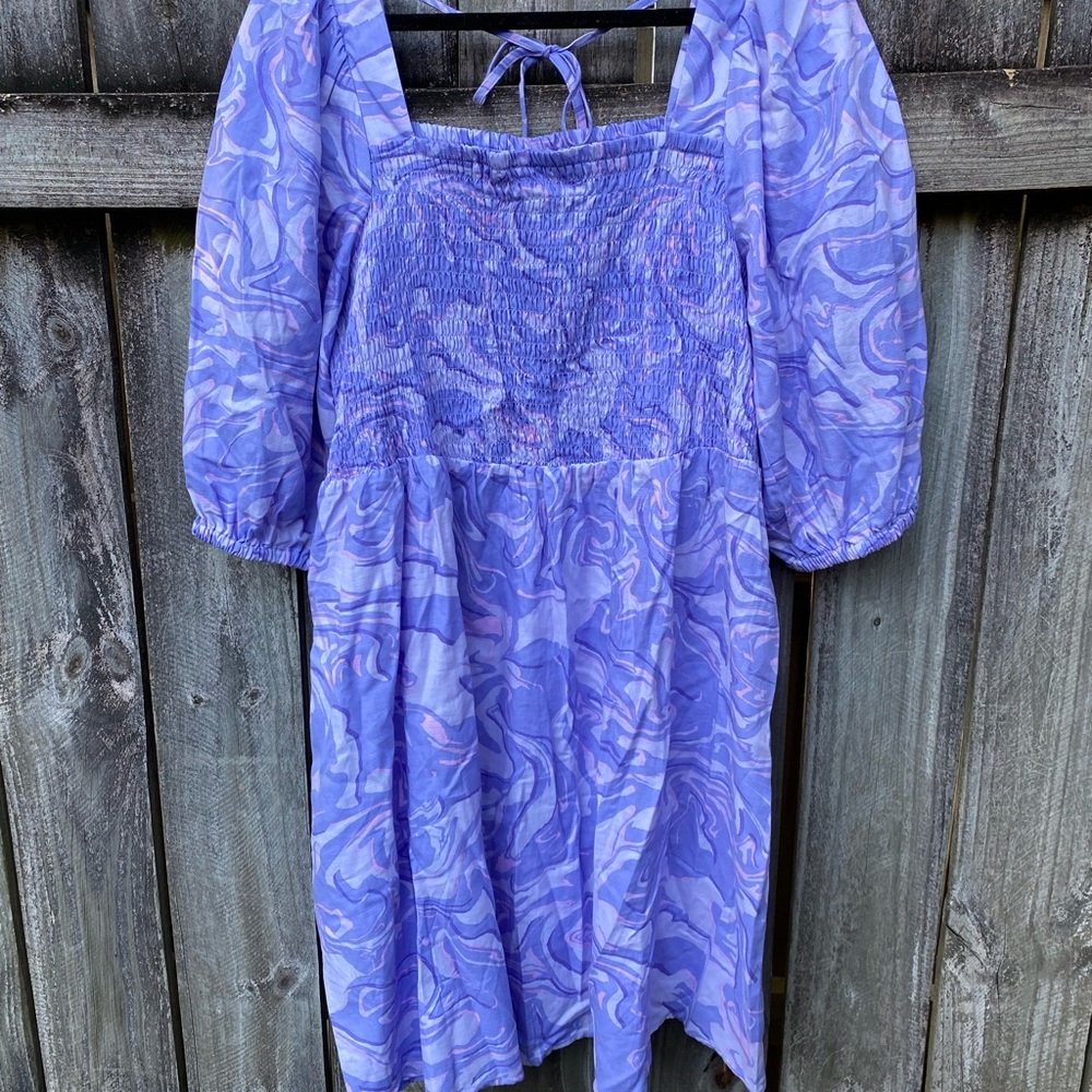 Ava & Viv Puff Sleeve Smocked Dress Purple